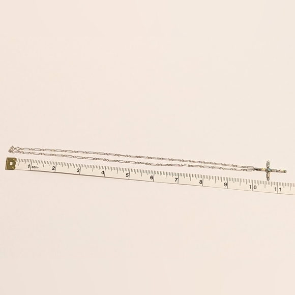 Stainless Steel Opal Cross Pendent w/ Long Chain - Picture 2 of 4